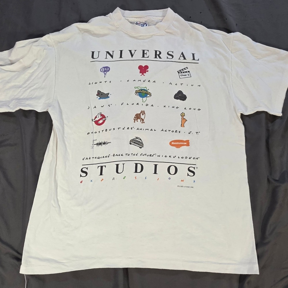 Vintage 1990 Universal Studios Florida Hanes Beefy-T Shirt White Large 90s Movie